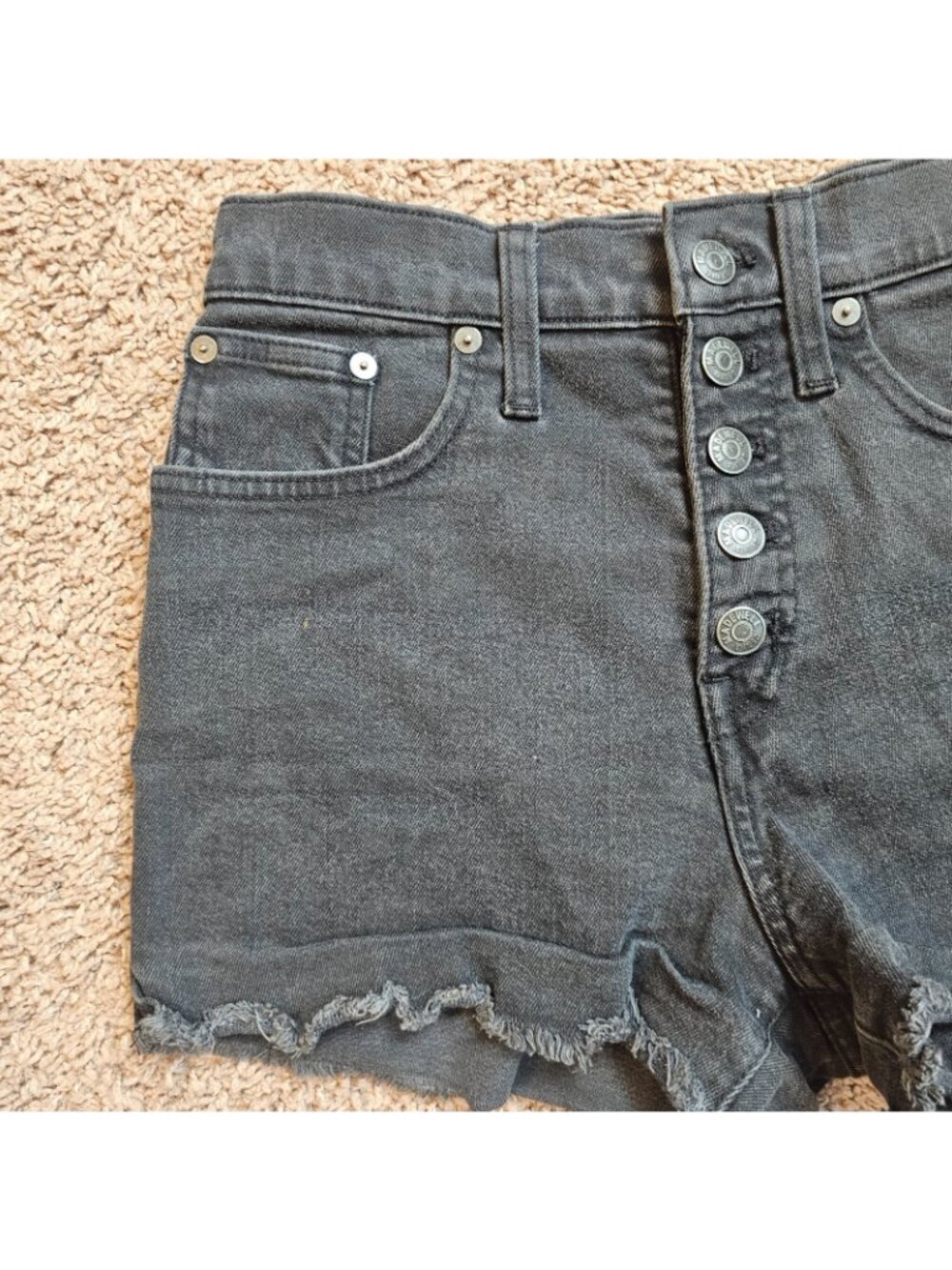 Madewell Shorts Women 24 Black Mid Rise Button Fly Raw Hem Denim Stretch Cotton - Picture 3 of 9